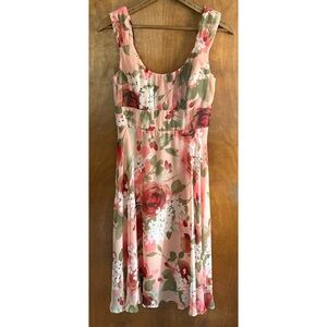 Dressbarn Pink Floral Sheer Mesh Midi Dress Fairy Milkmaid Formal Y2K Coquette 8